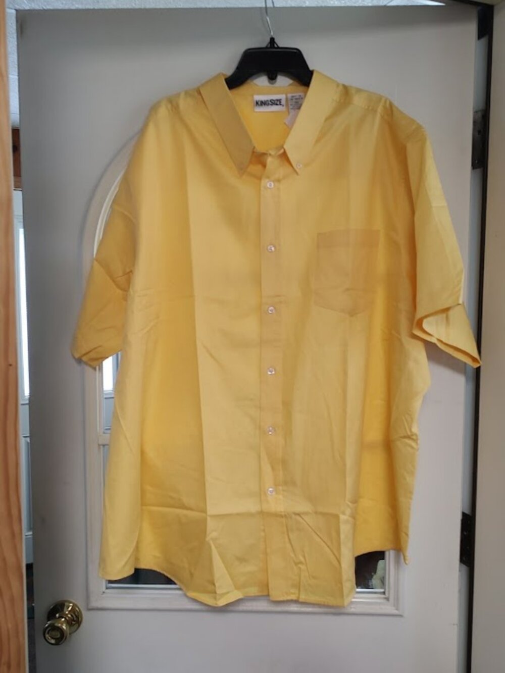 New King Size Yellow Short Sleeve Button Down Shirt Size Men's 4XL